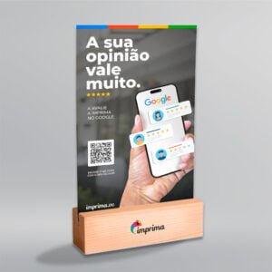 Display de Mesa com Testeira em PS e Base em Madeira - 10x15cm <br>#Kit com 5 unidades