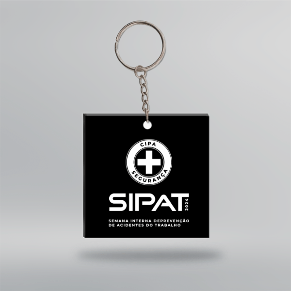 Chaveiro CIPA / SIPAT - Quadrado - 5x5 cm - Preto - Frente <br> #Kit com 10 unidades