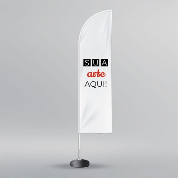 Imagem com um wind banner branco e a frase Sua Arte Aqui, demonstrando a área que o usuário tem disponível para personalização.