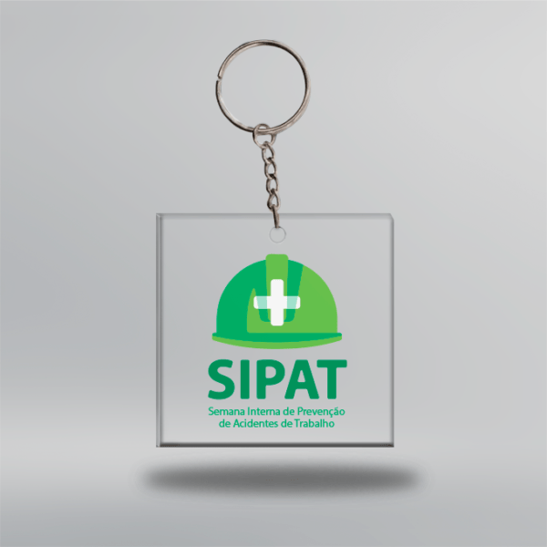 Chaveiro CIPA / SIPAT - Quadrado - 5x5 cm - Cristal - Frente <br> #Kit com 10 unidades