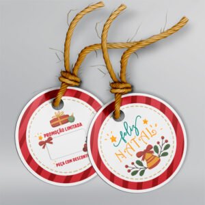 Etiqueta Redonda - 5x5cm - Couchê 300g - Frente e Verso <br> 🔴 Kit com 50 unid – Modelo 1 <br> ~Especial de Natal~
