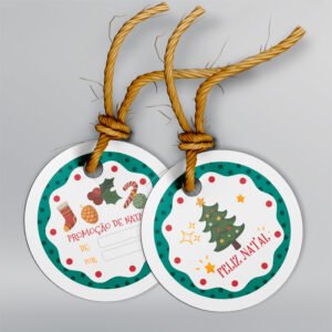 Etiqueta Redonda - 5x5cm - Couchê 300g - Frente e Verso <br> 🔴 Kit com 50 unid – Modelo 2 <br> ~Especial de Natal~