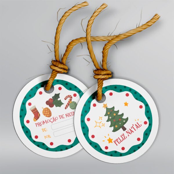 Etiqueta Redonda - 5x5cm - Couchê 300g - Frente e Verso <br> 🔴 Kit com 50 unid – Modelo 2 <br> ~Especial de Natal~