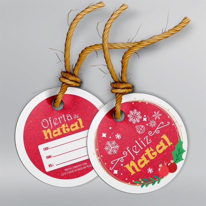 Etiqueta Redonda - 5x5cm - Couchê 300g - Frente e Verso <br> 🔴 Kit com 50 unid – Modelo 3 <br> ~Especial de Natal~