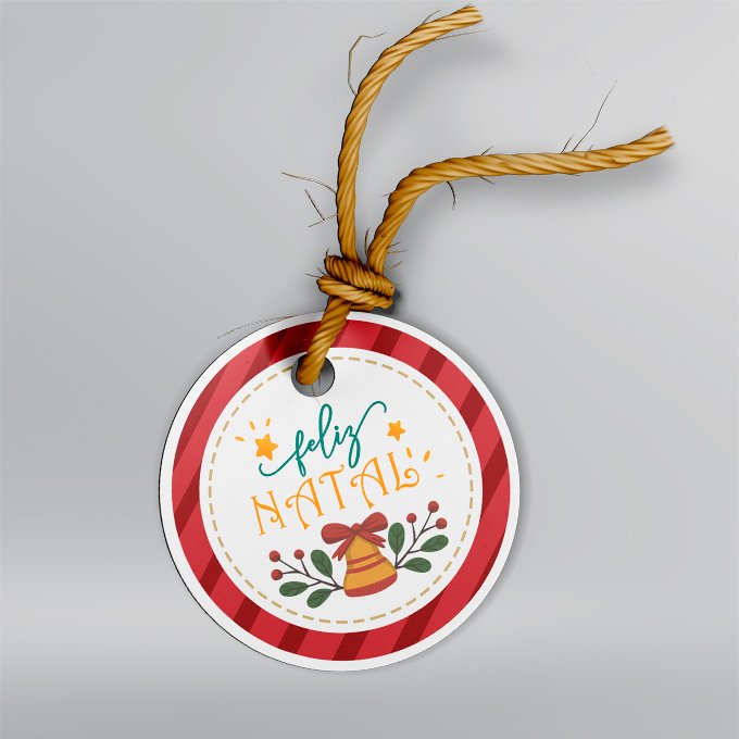 Etiqueta Redonda - 5x5cm - Couchê 300g - Frente <br> 🔴 Kit com 50 unid – Modelo 1 <br> ~Especial de Natal~
