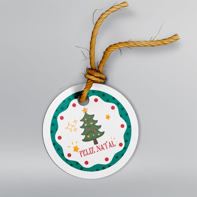 Etiqueta Redonda - 5x5cm - Couchê 300g - Frente <br> 🔴 Kit com 50 unid – Modelo 3 <br> ~Especial de Natal~