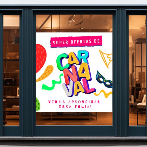 Adesivo para Vitrine - Eletrostático Branco - Design Exclusivo - Modelo 1 -  Corte Reto - 0,50x0,30cm | Carnaval