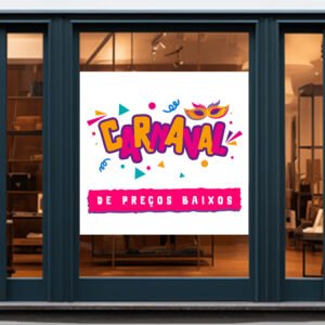 Adesivo para Vitrine - Eletrostático Branco - Design Exclusivo - Modelo 2 -   Corte Reto - 0,90x0,50m | Carnaval