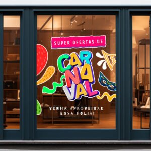Adesivo para Vitrine - Eletrostático Transparente - Design Exclusivo - Modelo 1 - Corte Reto - 0,50x0,30cm | Carnaval