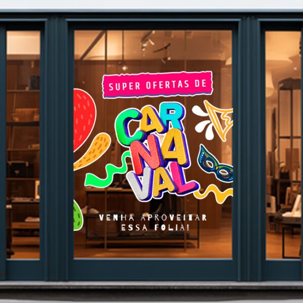 Adesivo para Vitrine - Eletrostático Transparente - Design Exclusivo - Modelo 1 -  Corte Reto - 0,90x0,90m | Carnaval