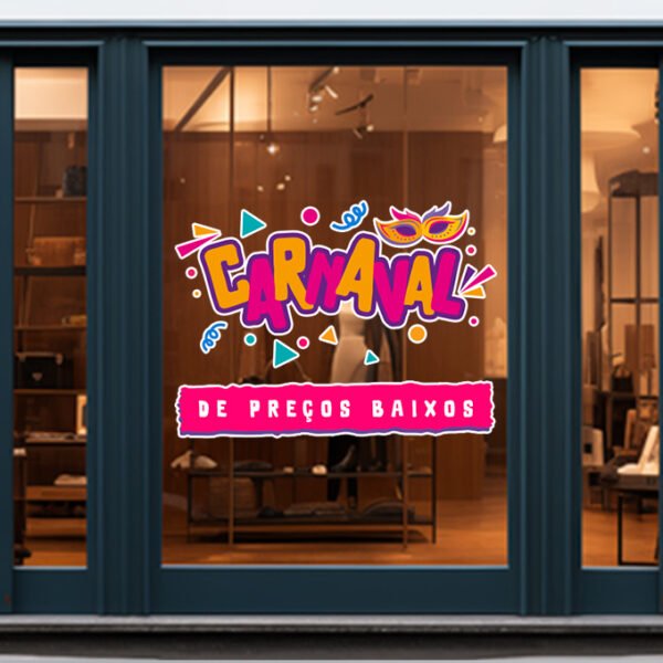 Adesivo para Vitrine - Eletrostático Transparente - Design Exclusivo - Modelo 2 -   Corte Reto - 0,90x0,90m | Carnaval