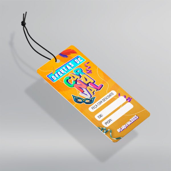 Etiqueta / Tag de Desconto - Papel Couchê 300g - Design Exclusivo - Modelo 1 - Frente - 9x5cm | Carnaval