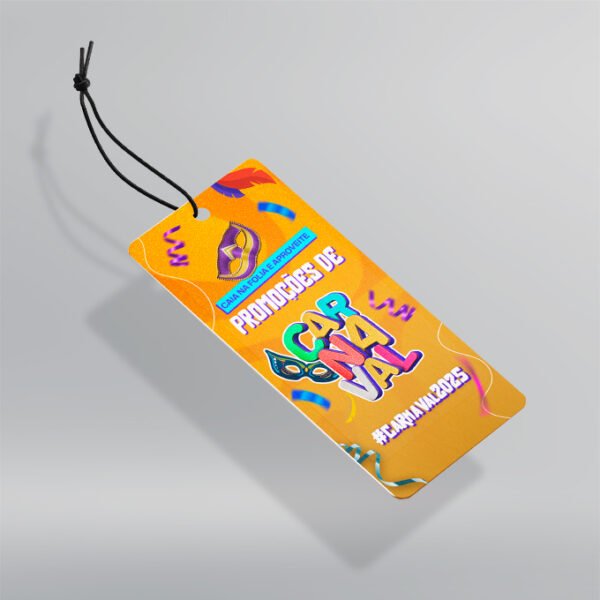 Etiqueta / Tag de Desconto - Papel Couchê 300g - Design Exclusivo - Modelo 1 - Frente e Verso - 9x5cm | Carnaval