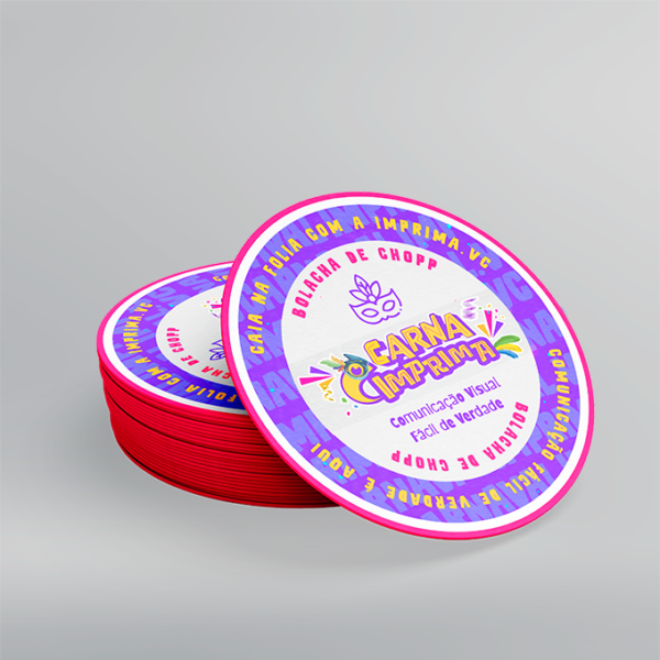 Bolacha de Chopp / Porta Copo - Papel Couchê 300g - Personalizado - 8,5x8,5cm | Carnaval