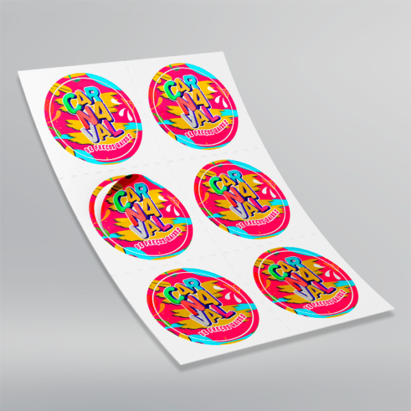 Adesivo Branco Redondo - Design Exclusivo - Modelo 2 - Em Cartela - 10x10cm | Carnaval