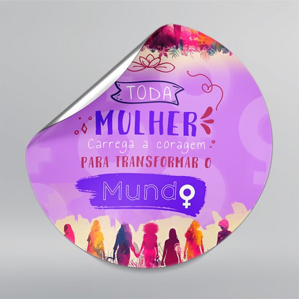 Adesivo Branco - Modelo 1 - Redondo - Em Cartela - Kit com 50 unidades | Dia Internacional da Mulher
