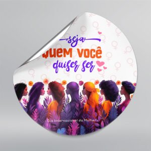 Adesivo Branco - Modelo 2  - Redondo - Em Cartela - Kit com 50 unidades | Dia Internacional da Mulher