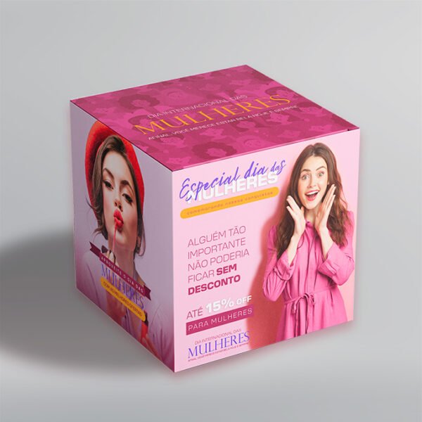 Cubo Expositor Promocional - Duplex 300g - Modelo 2 - Kit com 5 unidades | Dia Internacional da Mulher
