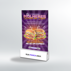 Display de Mesa com Base em Madeira Branca - Testeira em PS - Modelo 1 - Kit com 5 unidades | Dia Internacional da Mulher