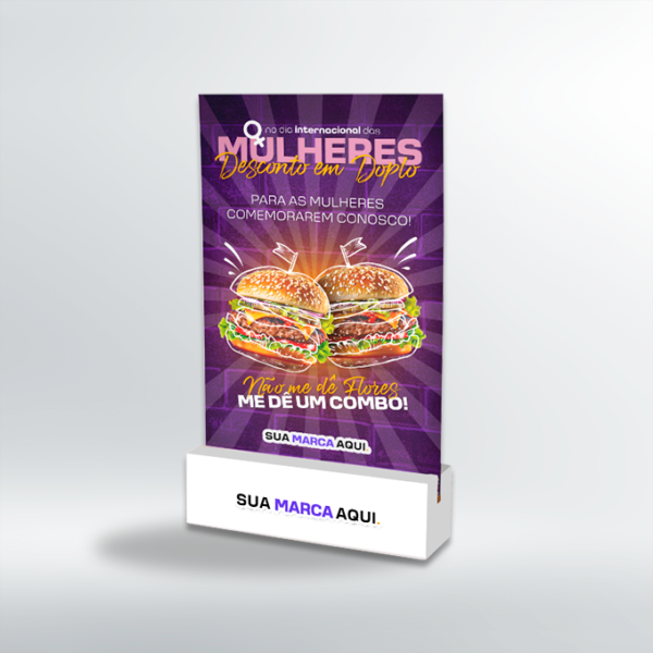 Display de Mesa com Base em Madeira Branca - Testeira em PS - Modelo 1 -  Kit com 5 unidades | Dia Internacional da Mulher