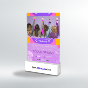 Display de Mesa com Base em Madeira Branca - Testeira em PS - Modelo 2 - Kit com 5 unidades | Dia Internacional da Mulher