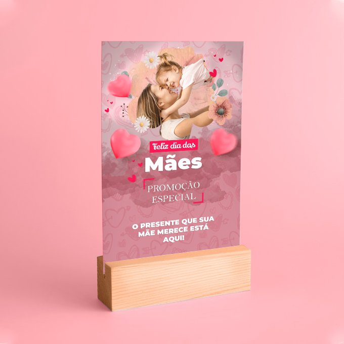 Display de Mesa - Linha Rosal - Modelo 3 - Base em Madeira <br> #Kit com 5 Unidades