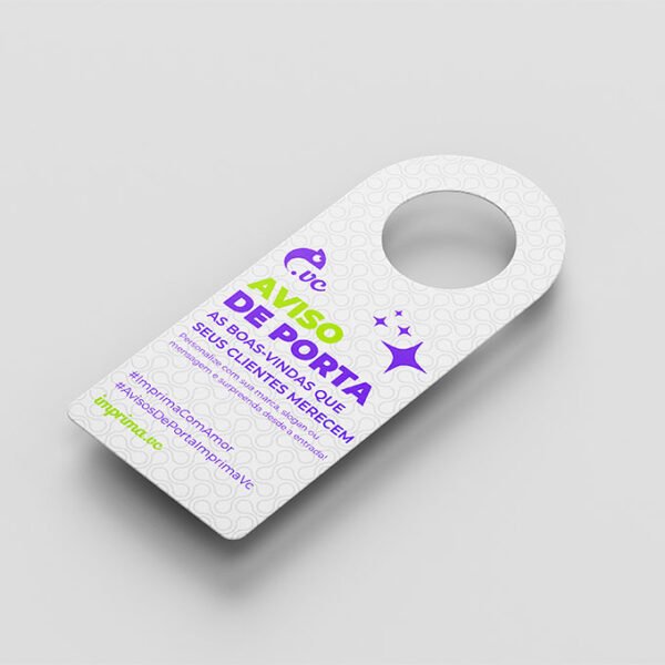 Aviso de Porta - Personalizado - Papel Couchê - Topo Arredondado - Frente