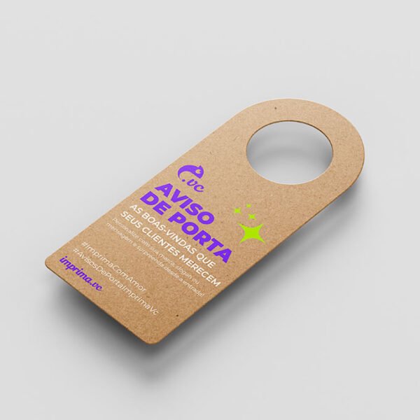 Aviso de Porta - Personalizado - Papel Kraft - Topo Arredondado - Frente <br> #Kit com 12 unidades